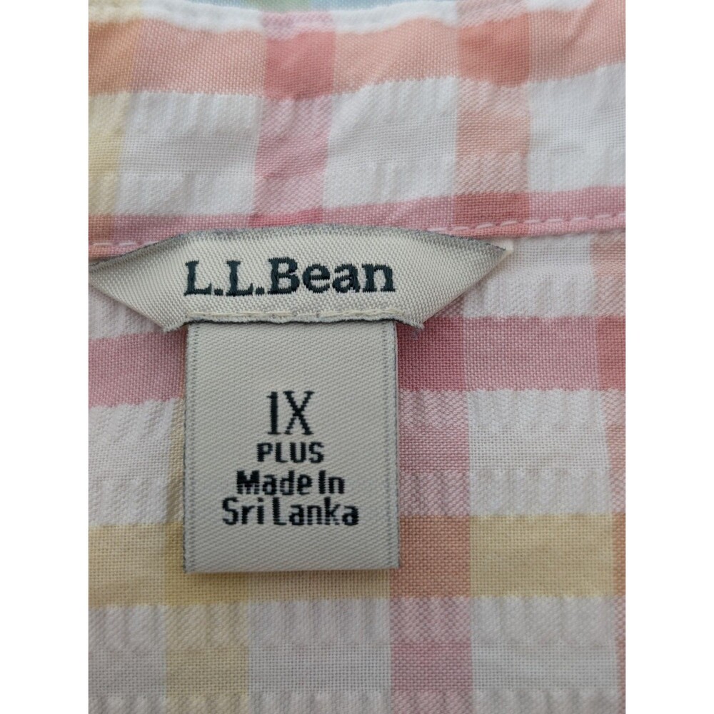 LL Bean 1X Pastel Checked Gingham Shirt Relaxed Fit Festival Fun Breezy - Picture 7 of 10